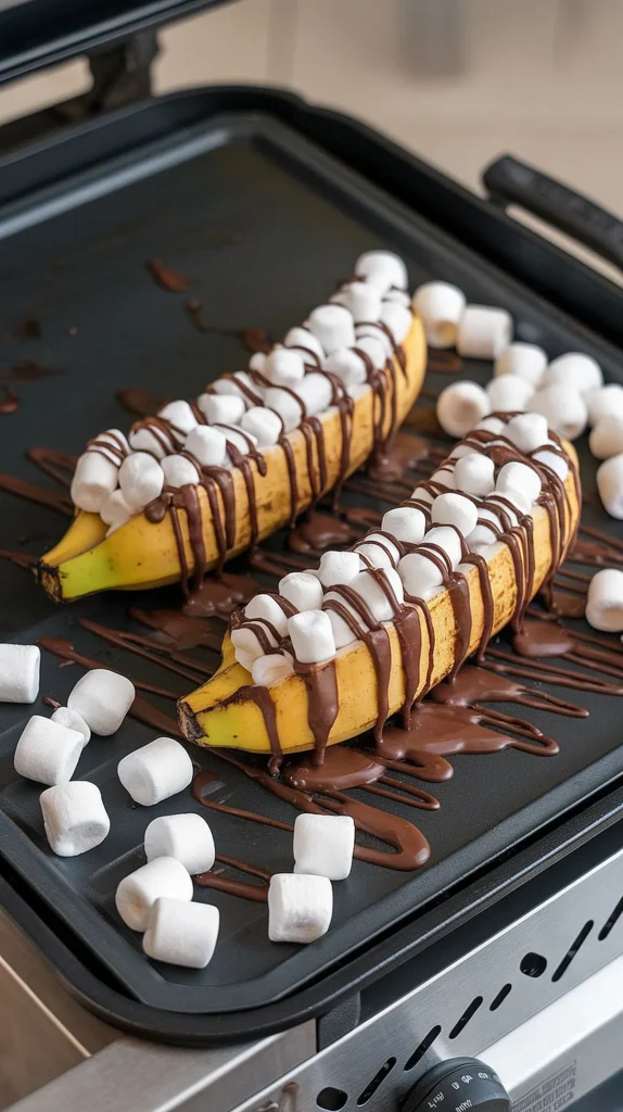 Chocolate Banana S'mores Dessert on a grill