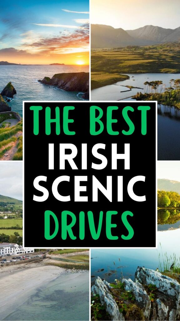 Collage showcasing the best scenic drives in Ireland with coastal and countryside views.