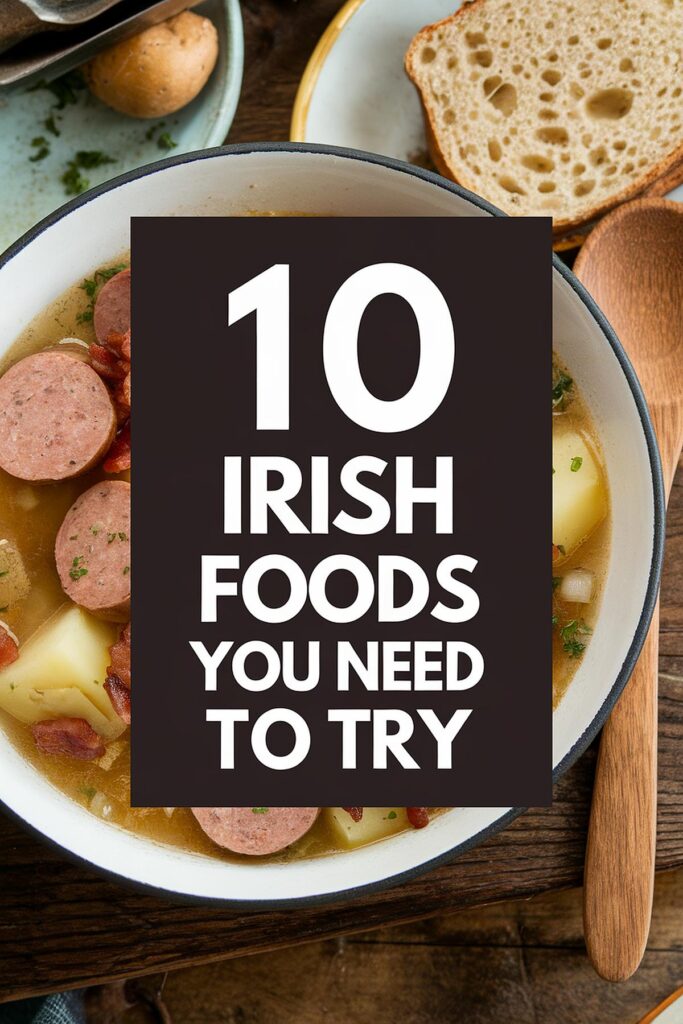 Delicious Irish stew with sausages and potatoes - 10 Irish foods to try.
