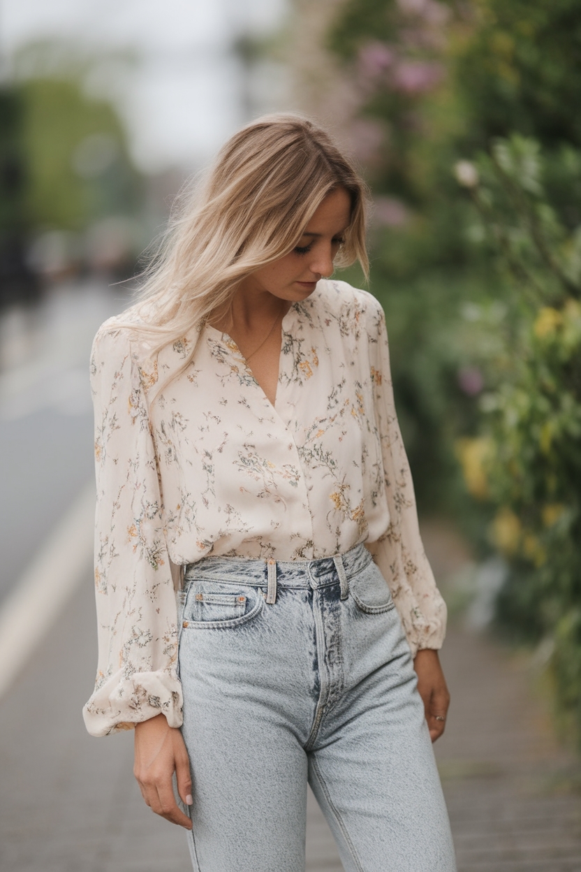 breezy blouse high waisted jeans
