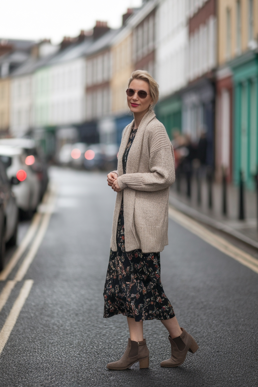 cozy cardigan floral skirt