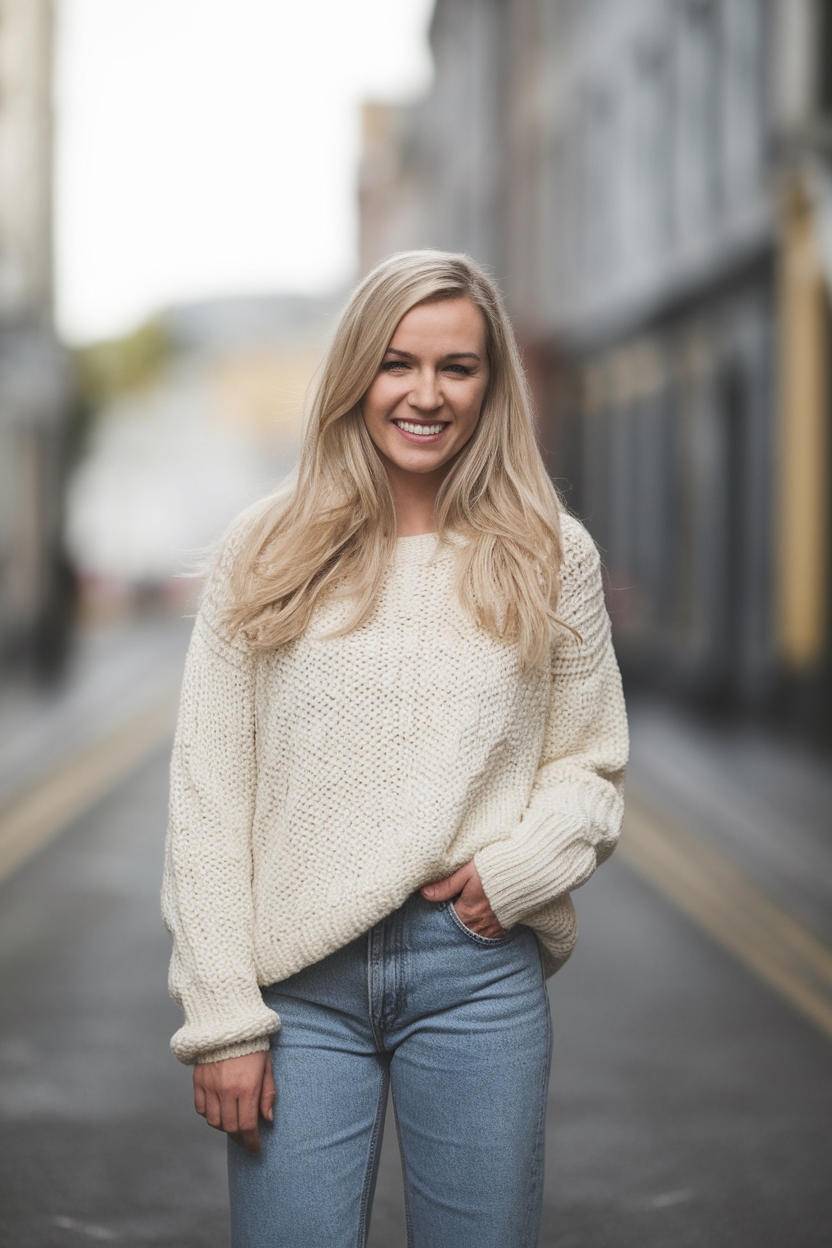 cozy sweater stylish jeans