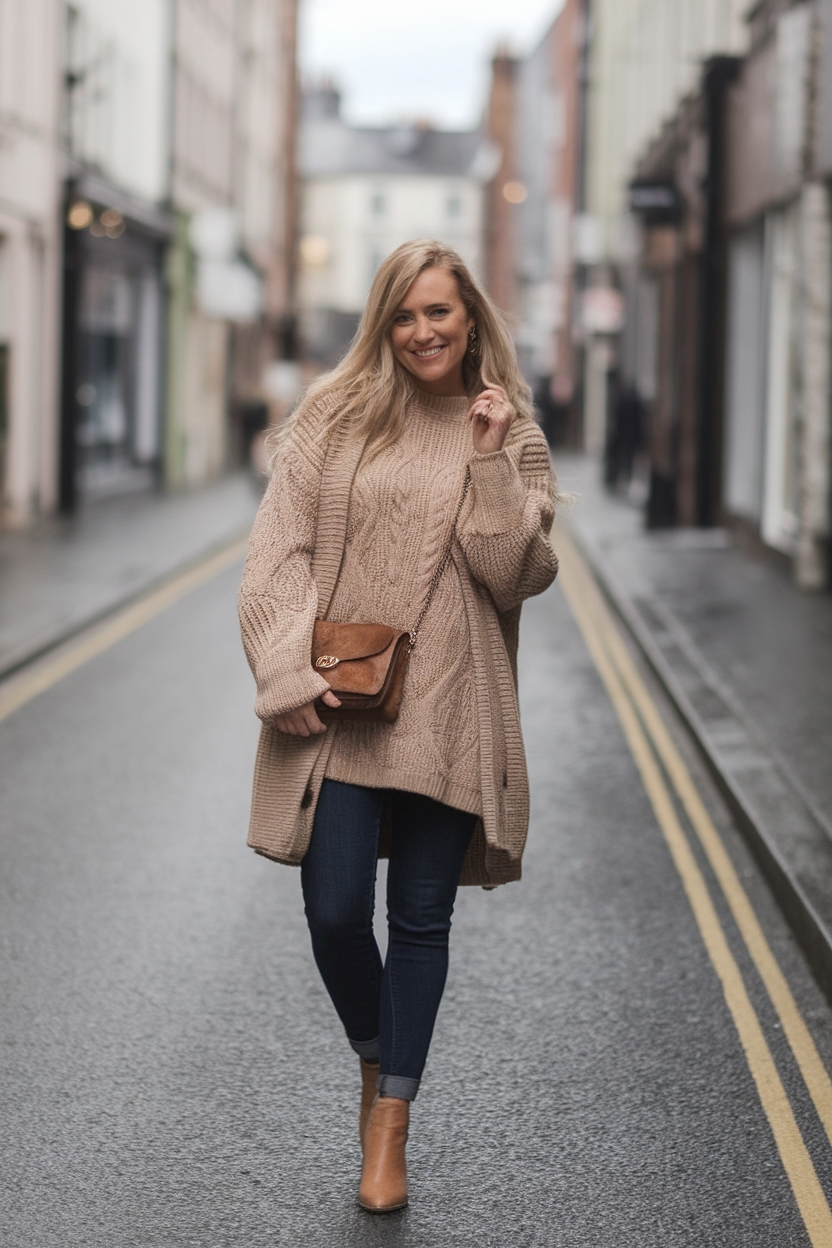 layered sweater stylish ankle boots