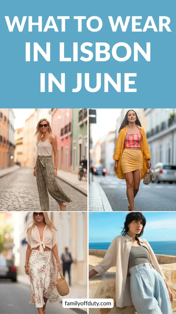 Fashion inspiration for what to wear in Lisbon during June, featuring stylish summer outfits for women.