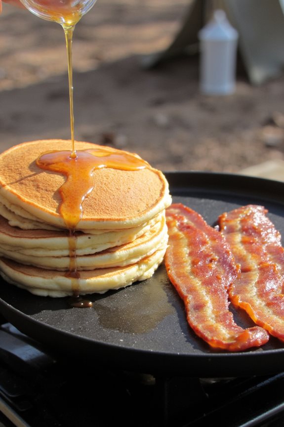 camping breakfast pancakes bacon