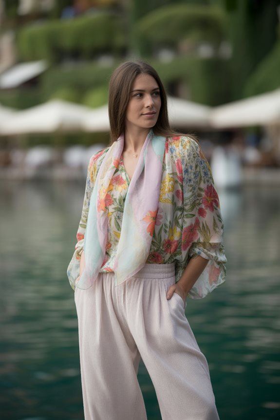 floral blouse with twill pants