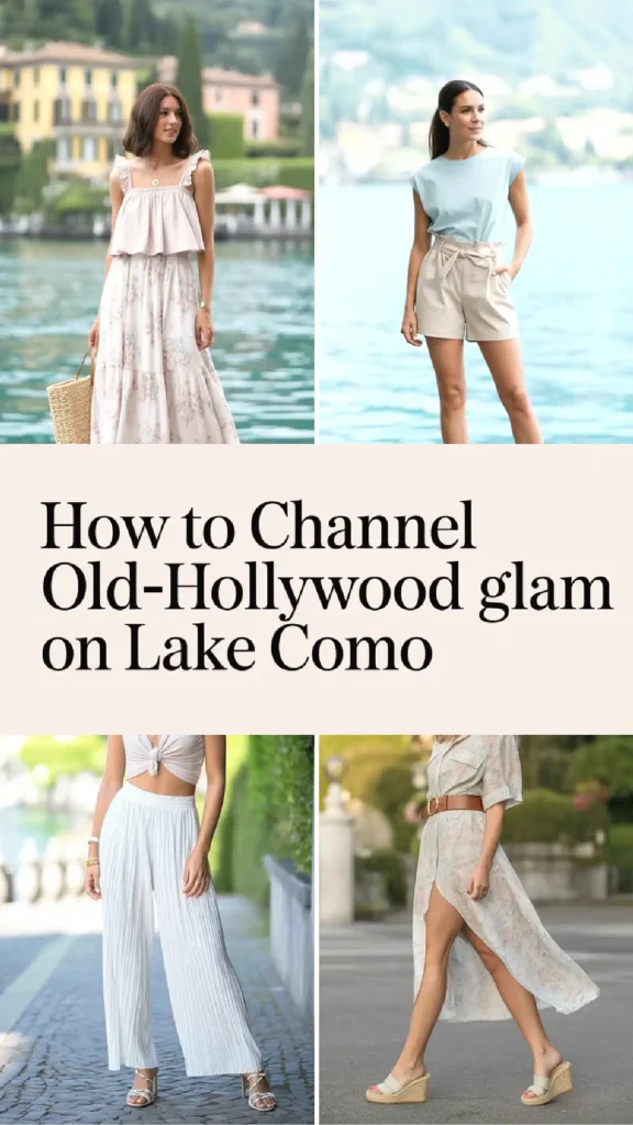 Fashionable looks by Lake Como, channeling Old-Hollywood glam with stylish dresses and chic summer outfits.