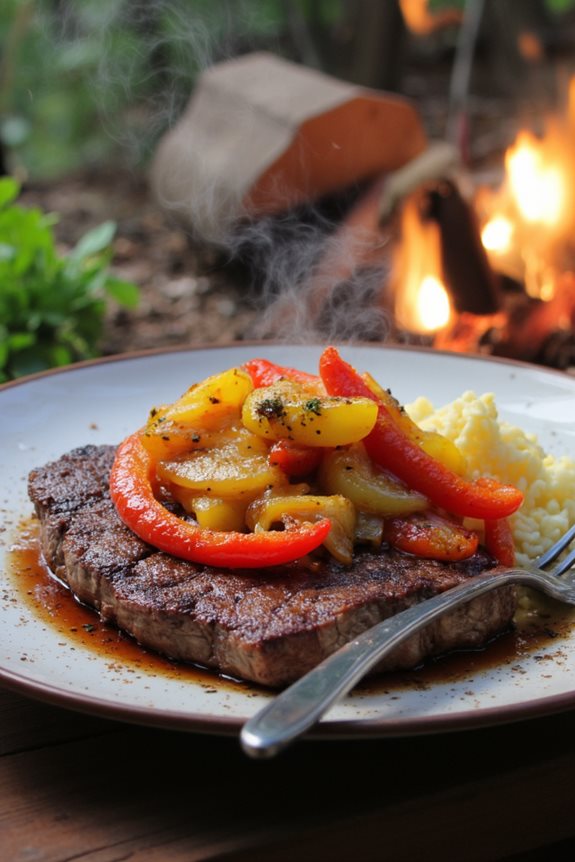 steak grilled with peppers
