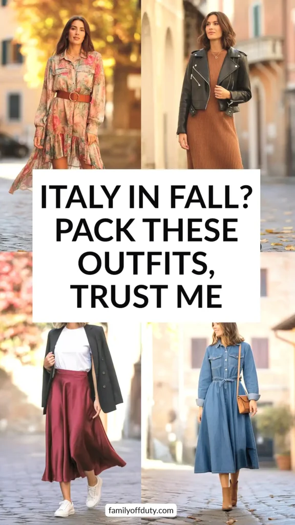 Fashionable fall outfits for Italy trip, featuring dresses and skirts, perfect for autumn travel style.
