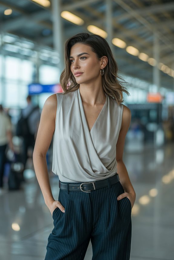 chic sleeveless wrap outfit