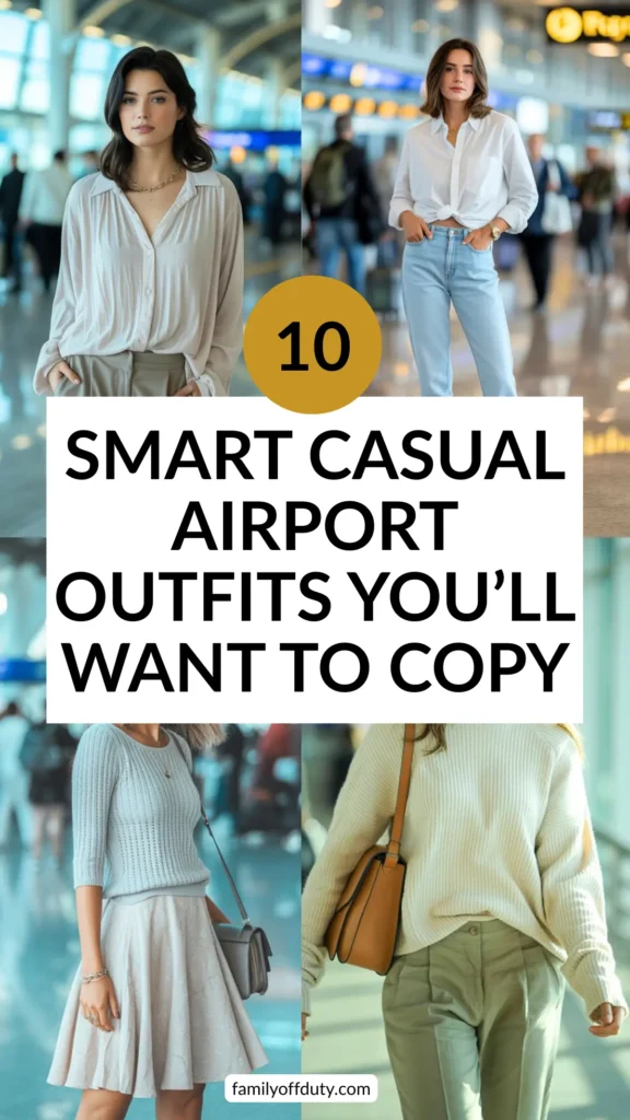 Stylish smart casual airport outfits for women, perfect for comfortable travel fashion inspiration.