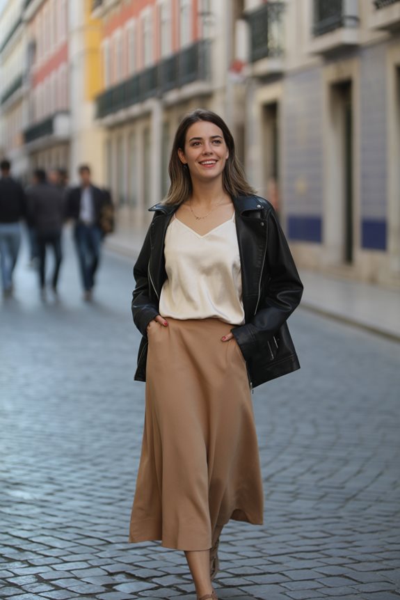 silk cami with leather