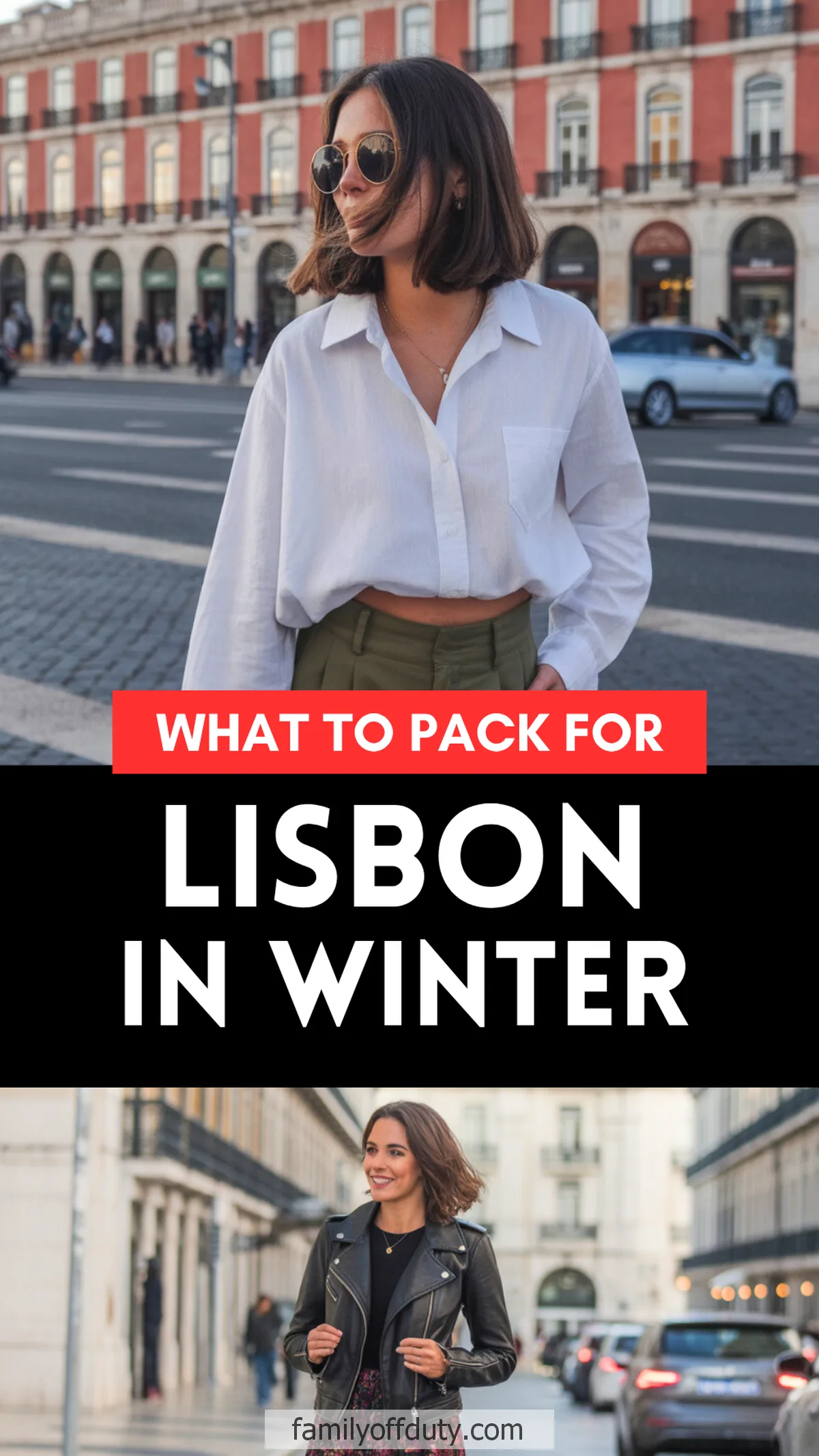 Fashion tips for winter in Lisbon: stylish outfits in city streets.