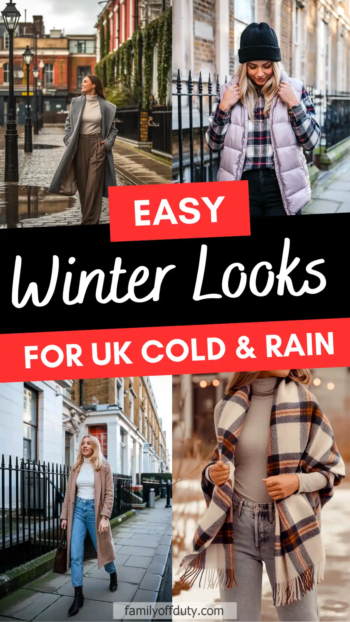 Easy winter fashion looks for UK, featuring cozy outfits perfect for cold and rainy weather.