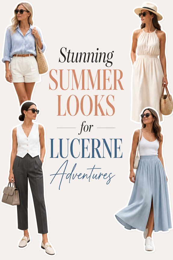 Collage of four women in chic summer outfits for Lucerne Adventures fashion editorial.