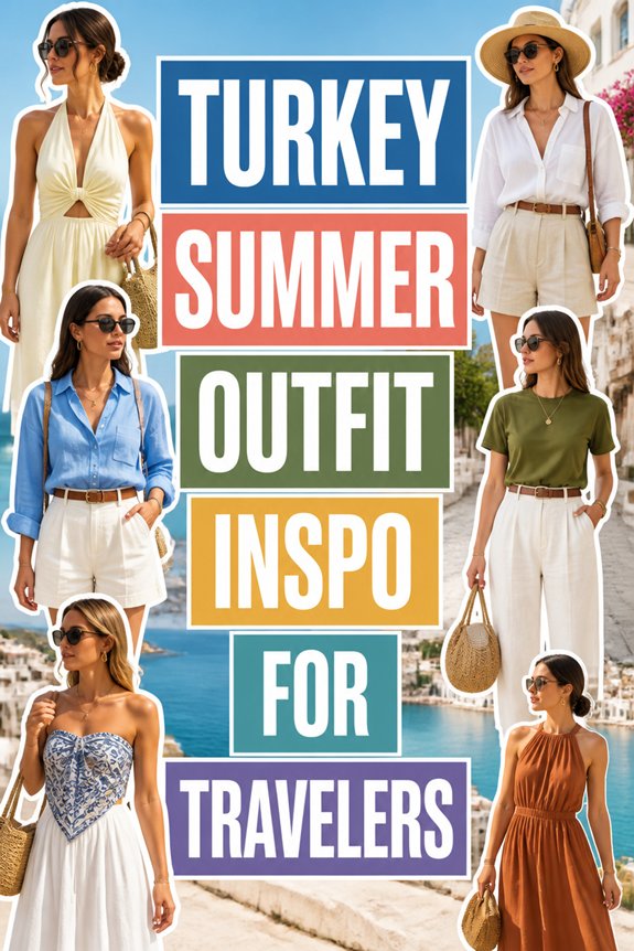 Collage of travelers in colorful summer outfits in Turkey; bold text Turkey Summer Outfit Inspo for Travelers.