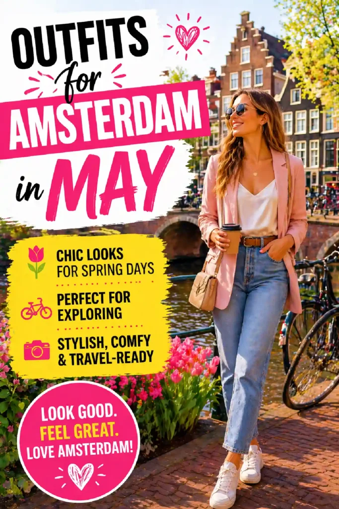 Spring outfits for Amsterdam in May, featuring stylish and comfy looks perfect for exploring the city.