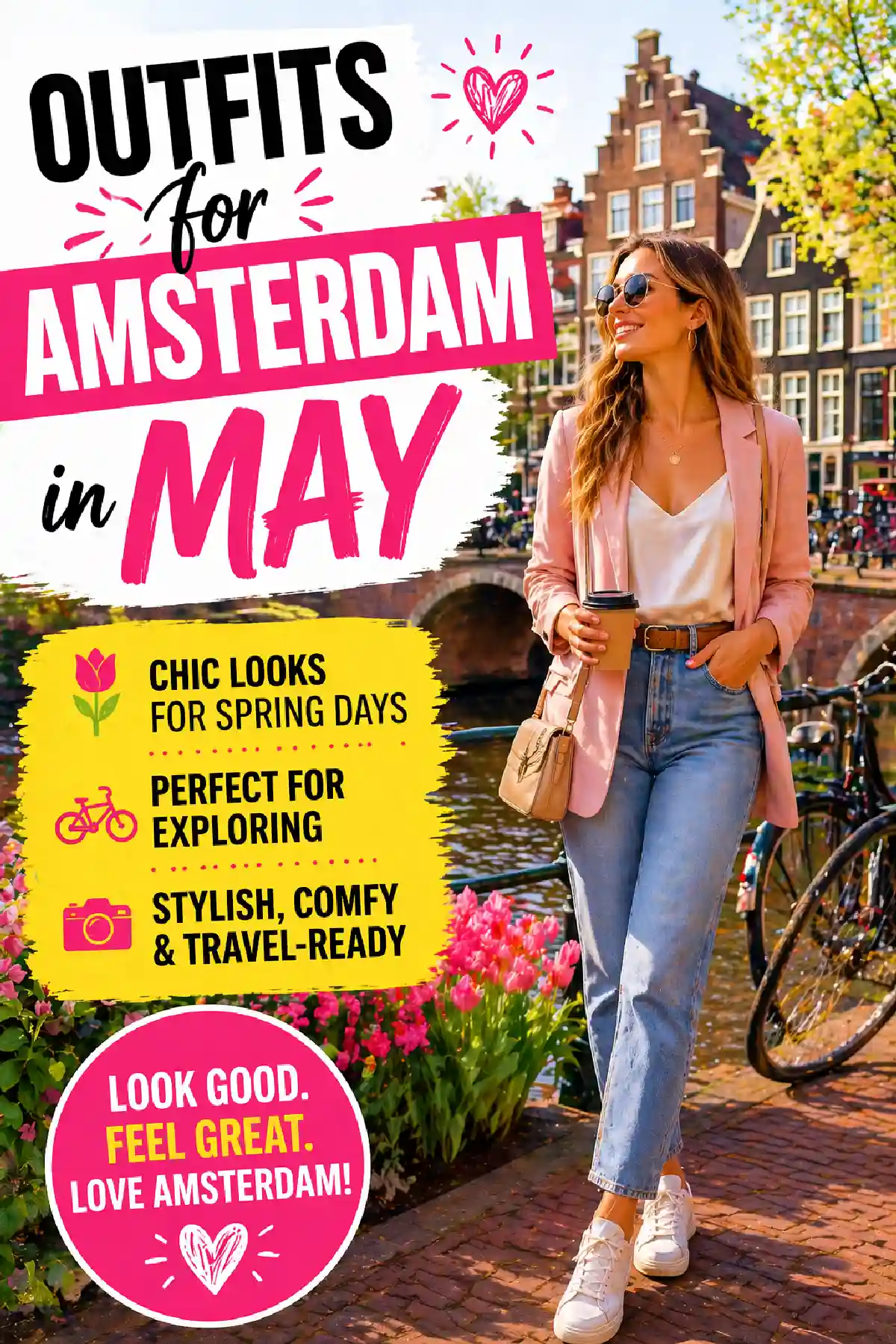 Spring outfits for Amsterdam in May, featuring stylish and comfy looks perfect for exploring the city.