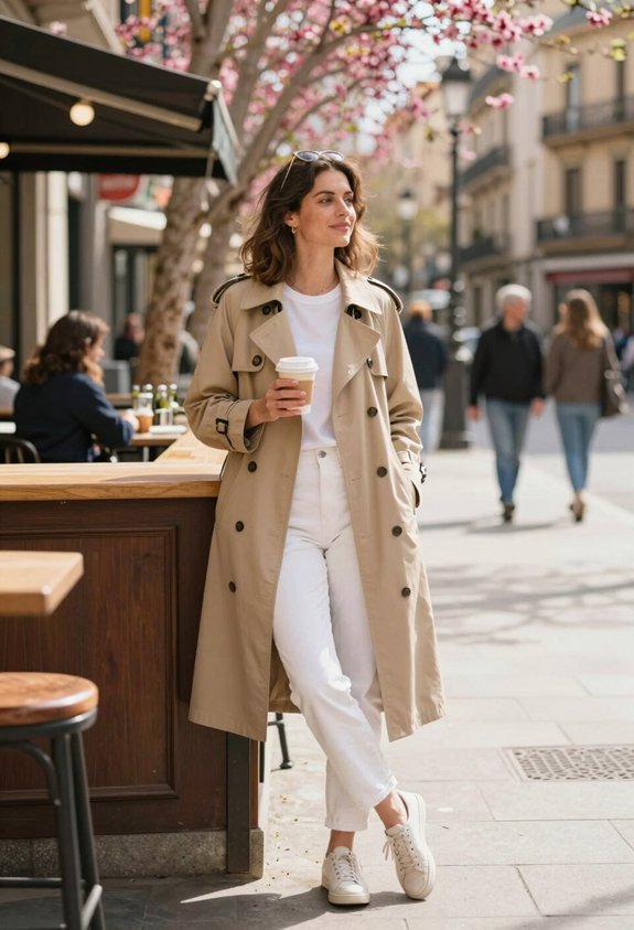 beige trench coat ensemble