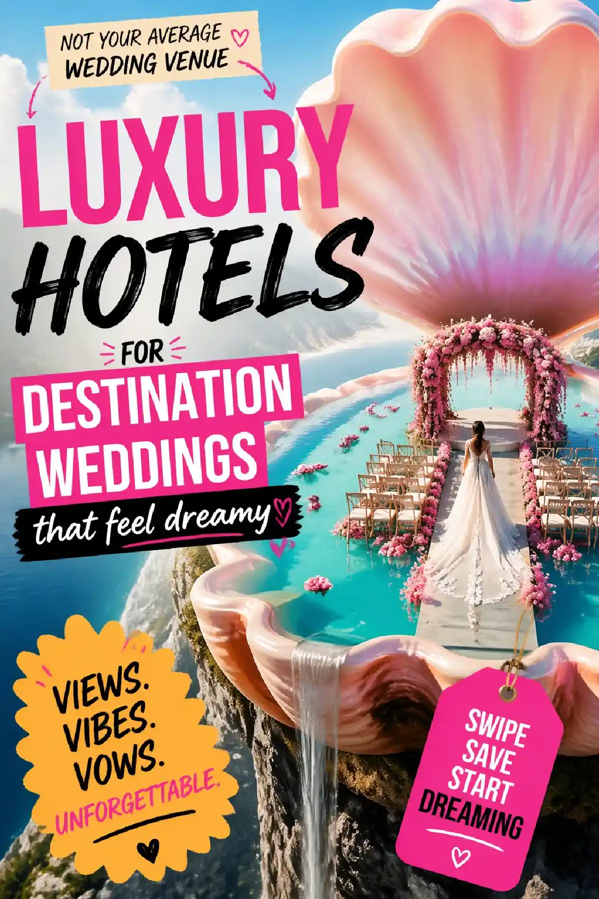 Stunning luxury wedding venue featuring a dreamy outdoor setting with floral decor and breathtaking views.