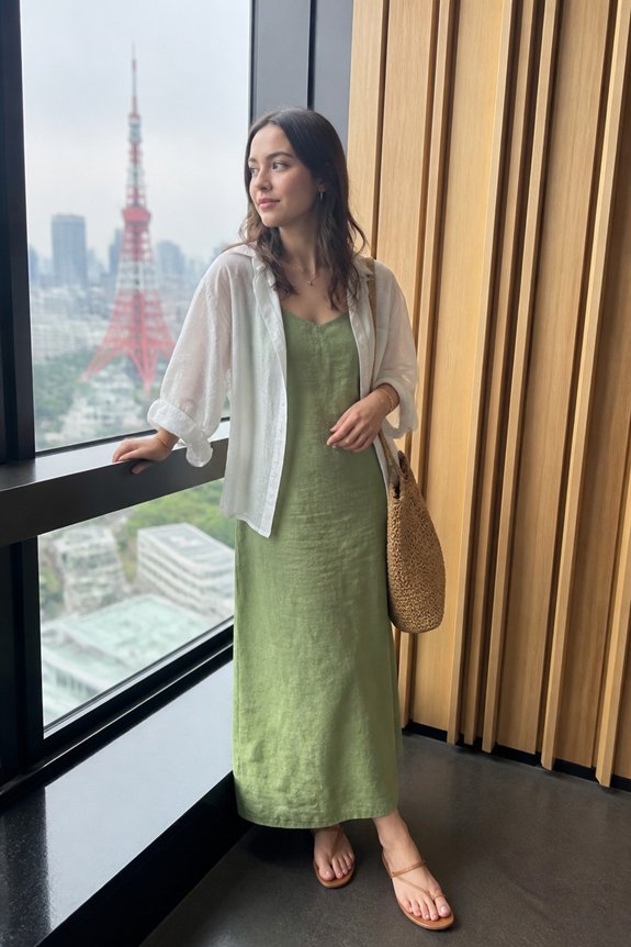 breathable green linen ensemble