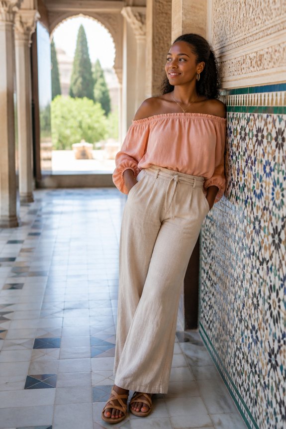 breezy peach linen outfit