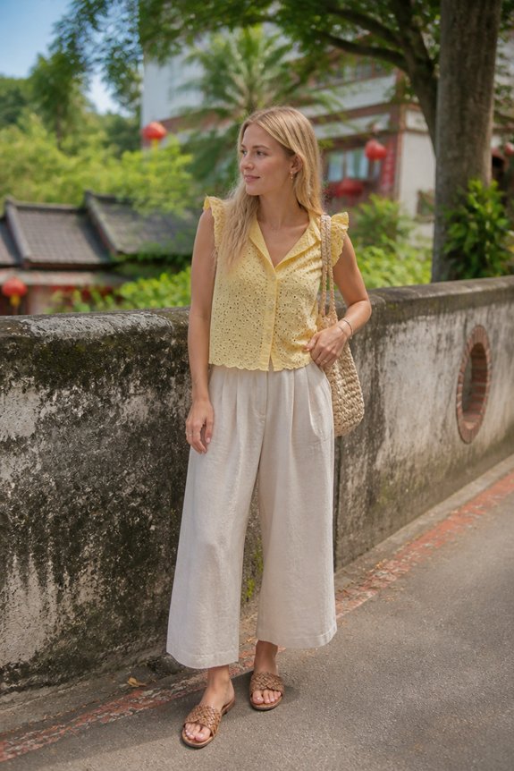 bright lemon eyelet top