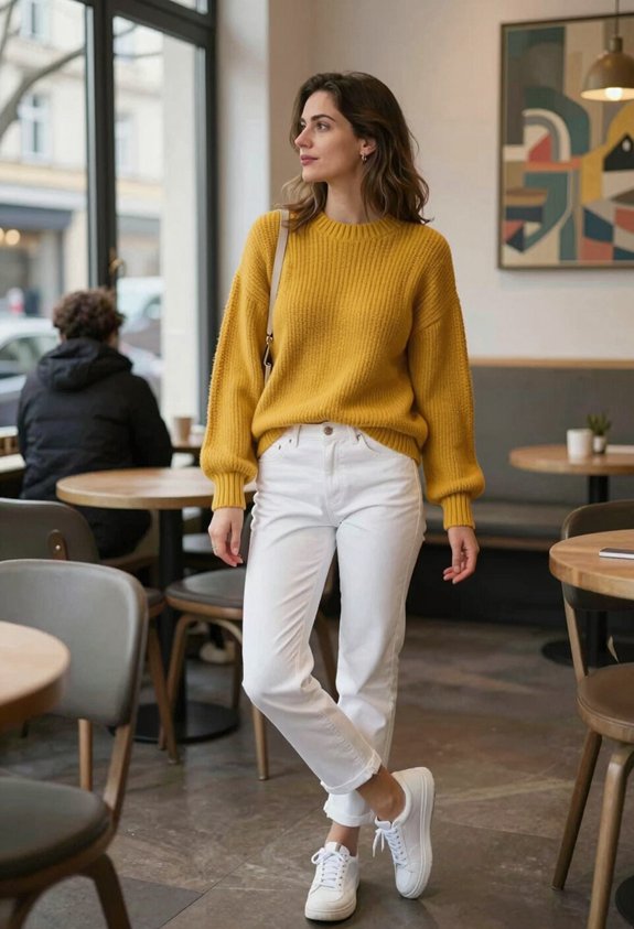 bright sweater white jeans