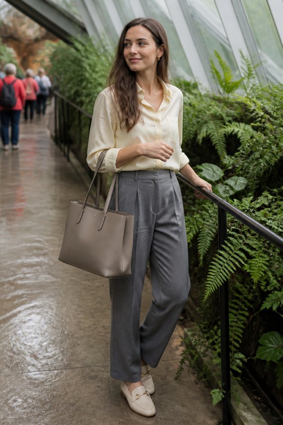 bright yellow shirt grey pants