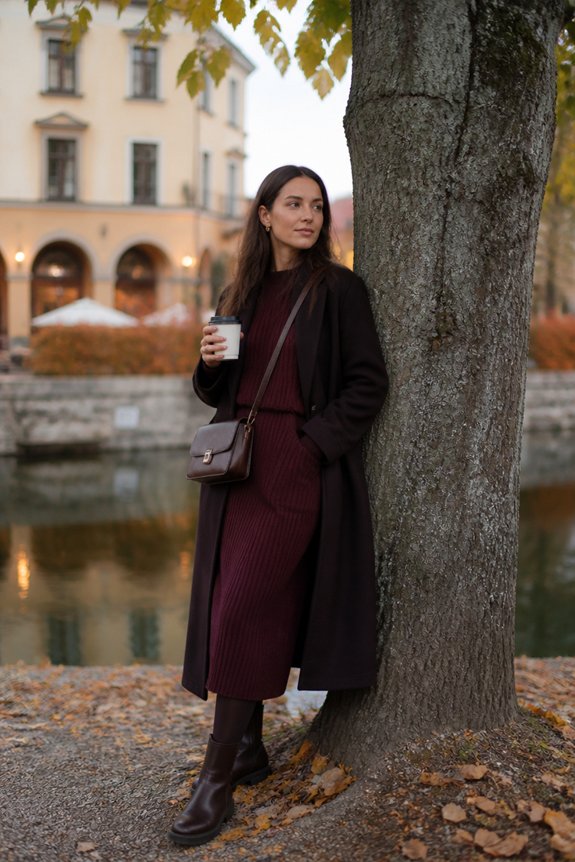 burgundy knit dress ensemble