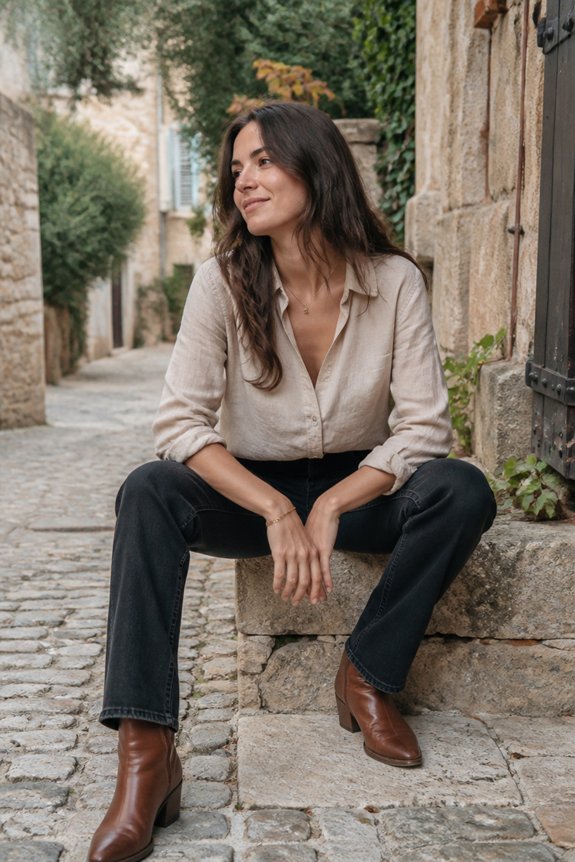 casual beige linen ensemble