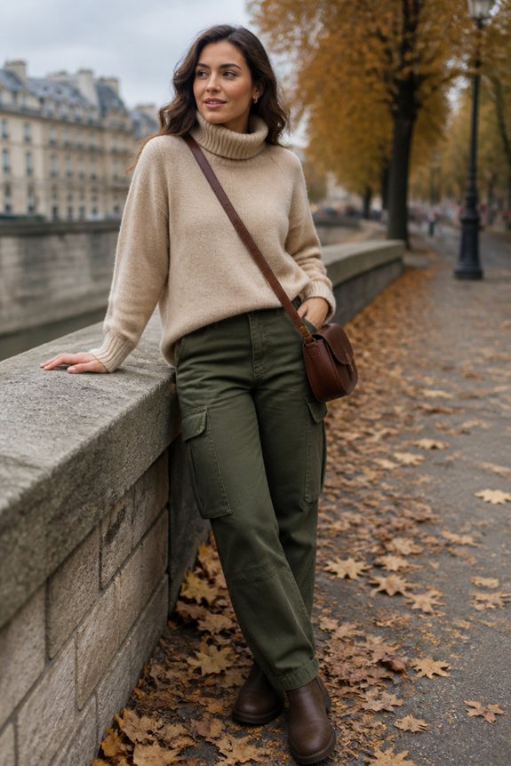 casual beige turtleneck outfit