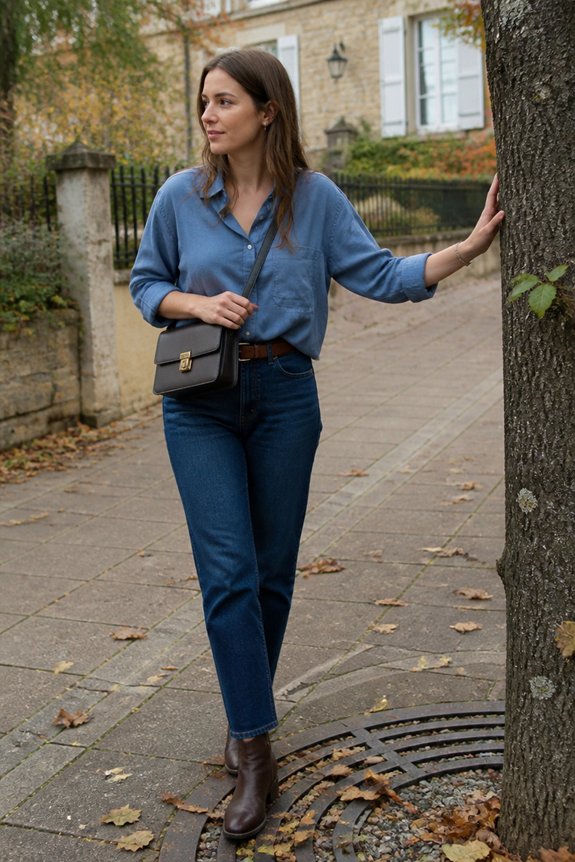 casual blue denim ensemble