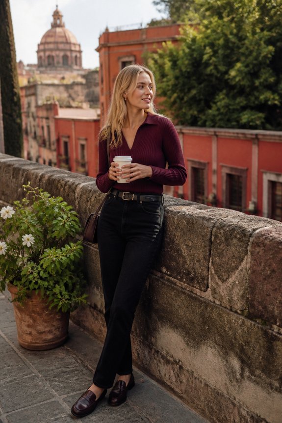 casual burgundy knit look