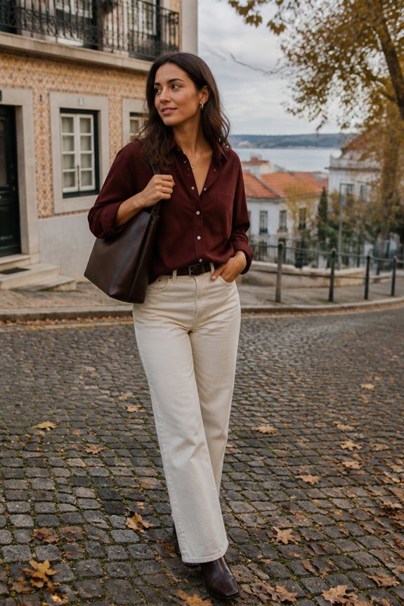 casual burgundy neutral accessories