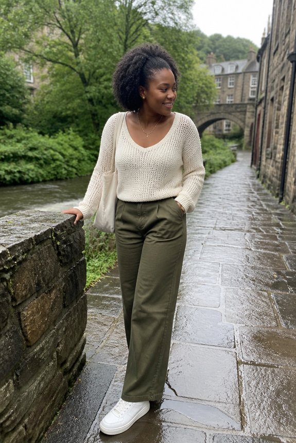 casual cream knit outfit