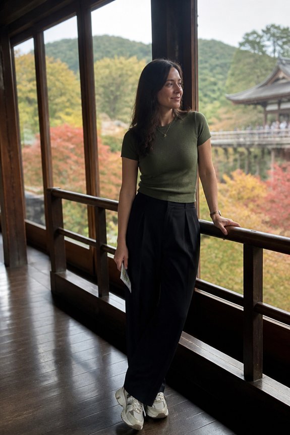 casual green knit ensemble