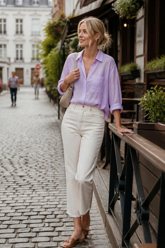 casual lavender denim ensemble