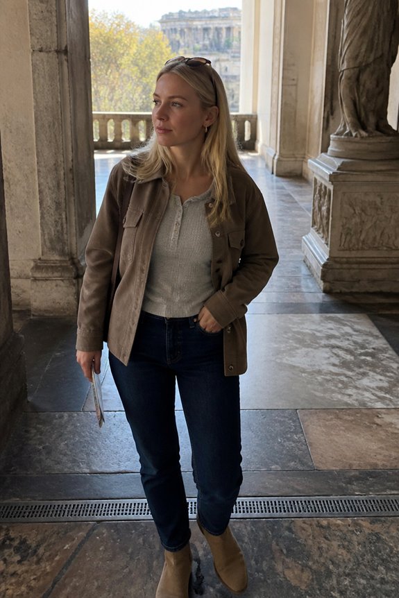 casual layered neutral ensemble
