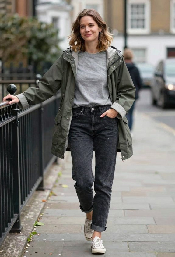 casual layered rainy day outfit