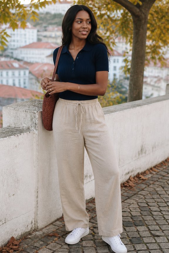 casual navy linen outfit