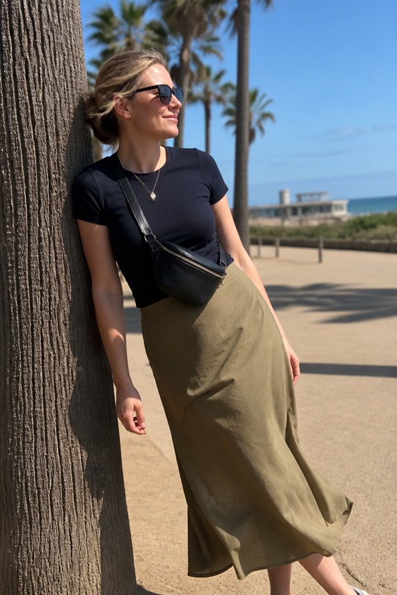 casual navy skirt outfit