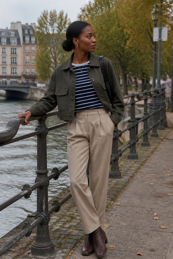 casual navy striped ensemble