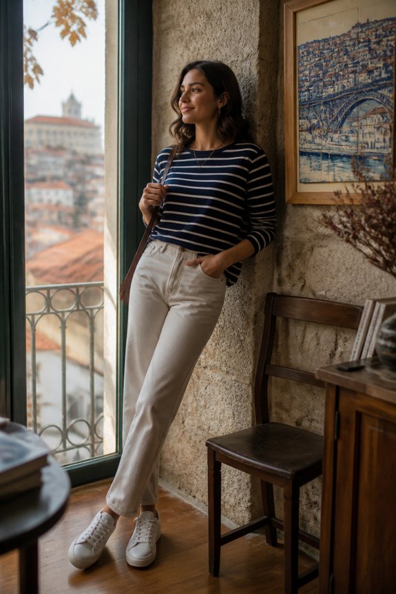 casual navy striped outfit