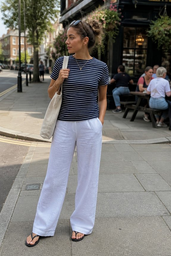 casual navy striped outfit