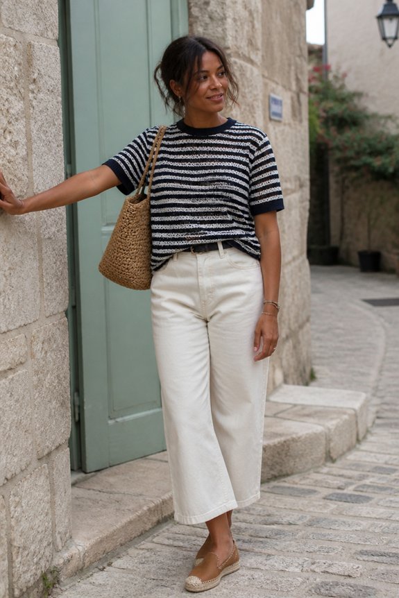 casual navy striped outfit