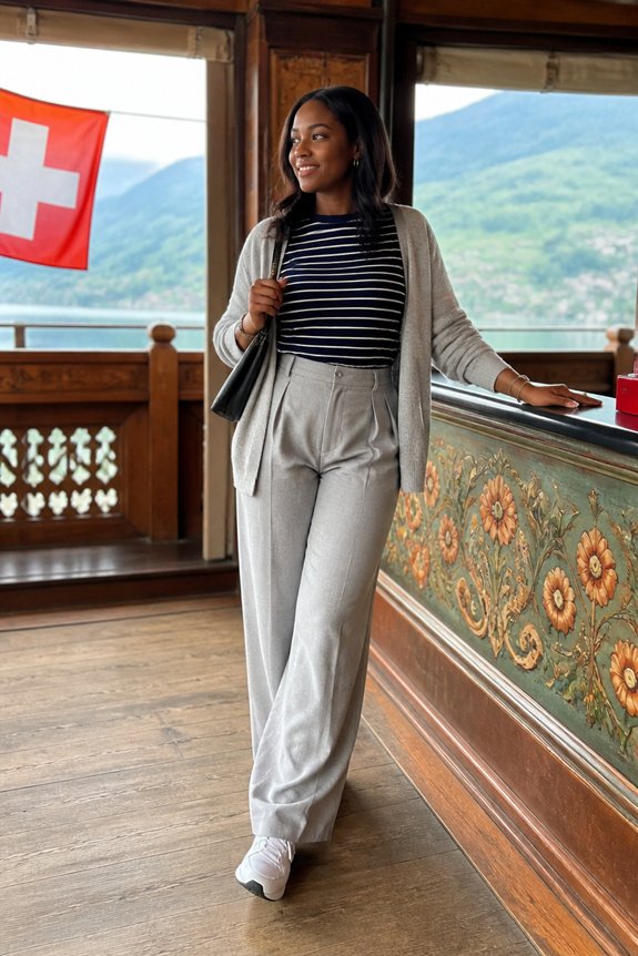 casual navy striped outfit