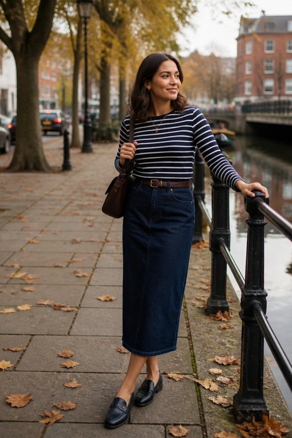 casual navy striped outfit