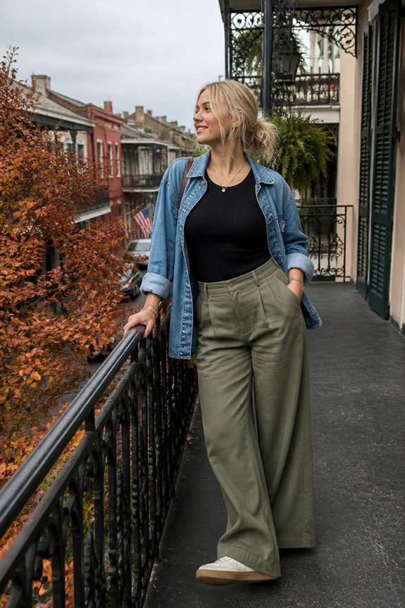 casual olive denim look