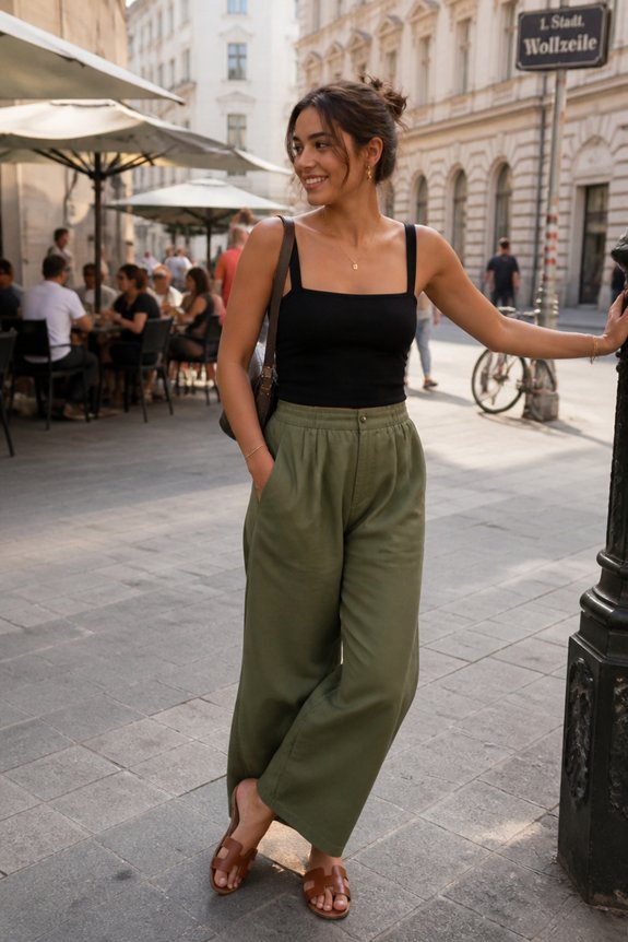 casual olive wide leg pants